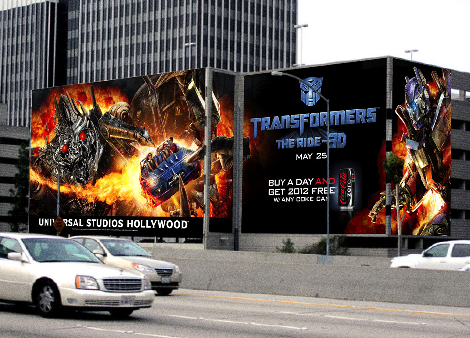 billboard for the Universal Studios Hollywood ride Transformers The Ride-3D